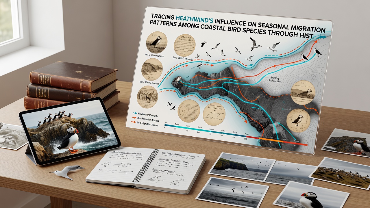 Detailed chart mapping coastal bird migration corridors alongside historical wind pattern overlays